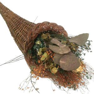 Rustic Wicker Cornucopia Basket Horn of Plenty Thanksgiving Dried Floral 15"